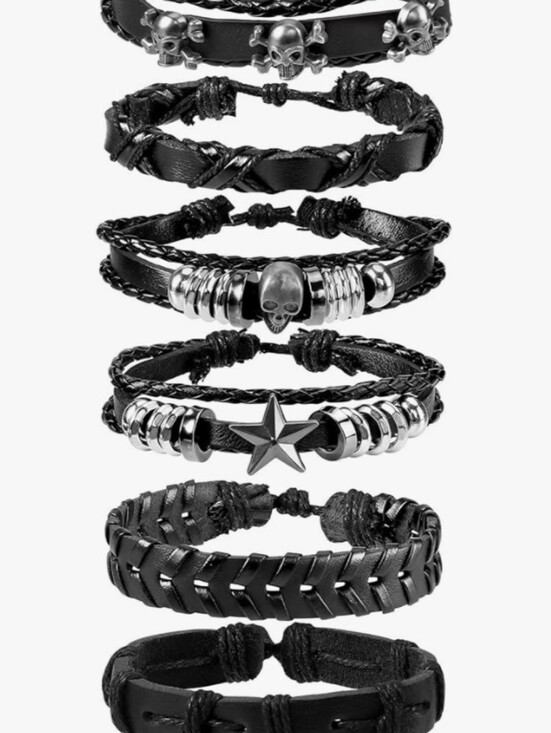 Other - Grunge Gothic Black Leather Studded Skull Star Bracelet Set 6Pcs